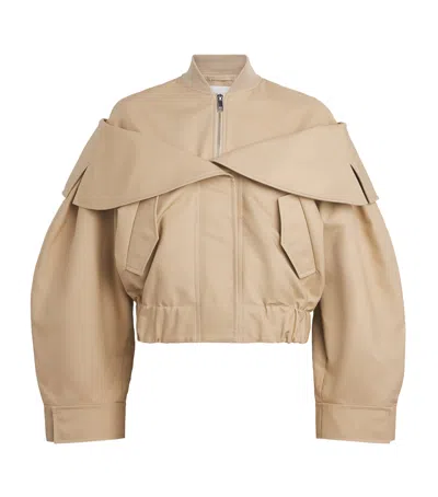 Ganni Organic Cotton Wide-collar Bomber Jacket In Neutral