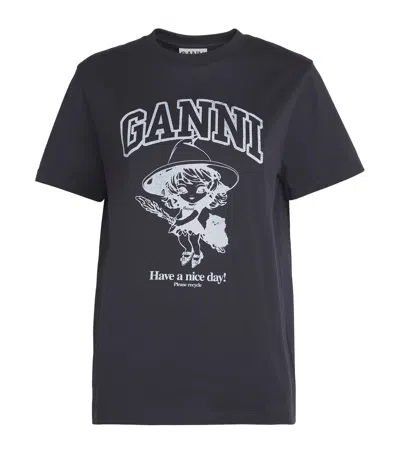 Ganni Black T-shirt With Logo Print