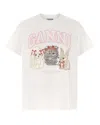 Ganni Animals White Basic T-shirt In Bright White