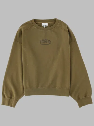 Ganni Organic Cotton Women's Sweatshirt In Brown