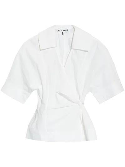 Ganni Organic Cotton Wrapped Blouse In White