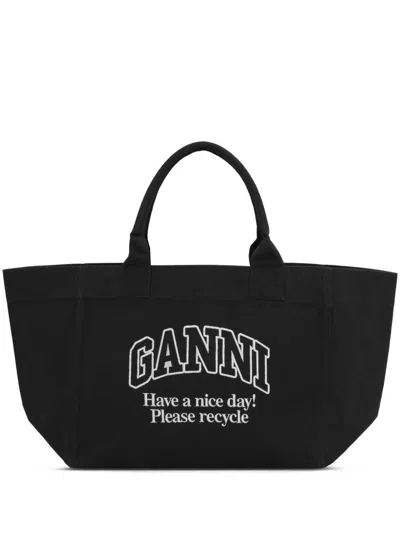 Ganni Organic Cotton Xxl Tote Bag In Black