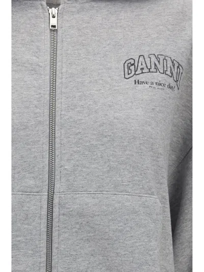Ganni Organic Cotton Zip-up Sweatshirt In Gray