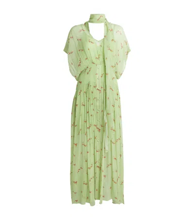 Ganni Organic Silk Floral Midi Dress In Green