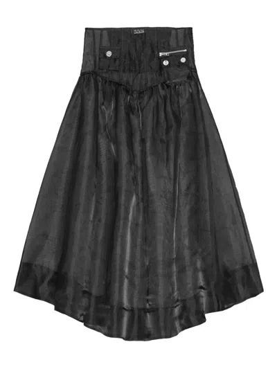 Ganni Duchesse Nylon Long Pocket Skirt In Black