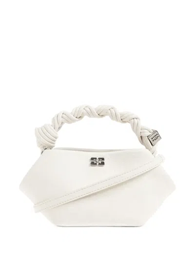 Ganni Ostrich-effect Twisted-handle Tote Bag In White