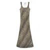 Ganni Animal Print Scoop Neckline Floor-length Dress In Gray