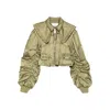 Ganni Nylon Short Bomber Jacket In Green