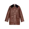Ganni Quilted Coat With Contrasting Collar In Brown