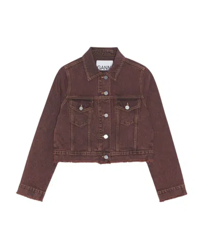 Ganni Overdyed Bleach Denim Jacket In Brown