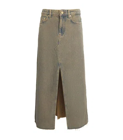 Ganni Maxi Grey Skirts With Slit At The Front In Blue