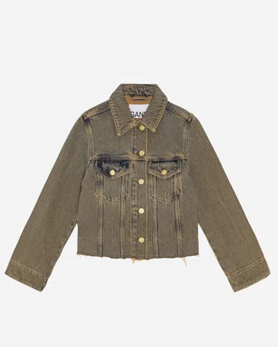 Ganni Overdyed Heavy Denim Jacket In Green