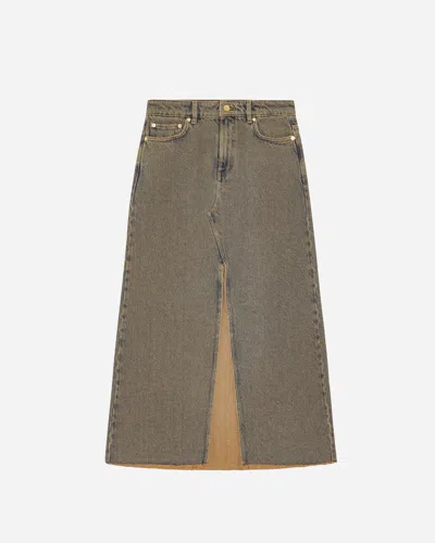 Ganni Overdyed Heavy Denim Maxi Skirt In Brown