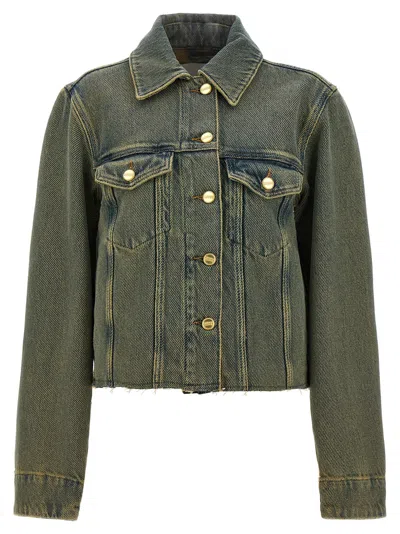 Ganni Overdyed Heavy Cotton Denim Jacket In Blue