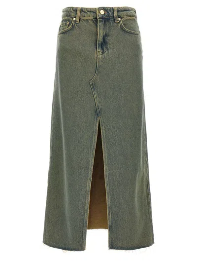 GANNI MAXI GREY SKIRTS WITH SLIT AT THE FRONT IN DENIM WOMAN