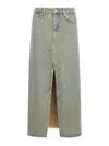 Ganni Maxi Grey Skirts With Slit At The Front In Denim Woman In Shitake