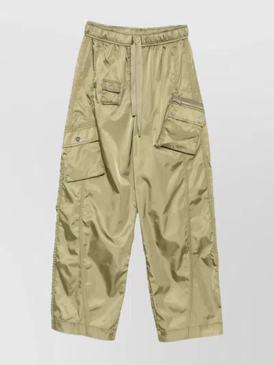 Ganni Oversize Cargo Trousers Elastic Waistband In Green