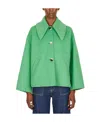 Ganni Oversized-collar Recycled Wool-blend Felt Jacket In Green