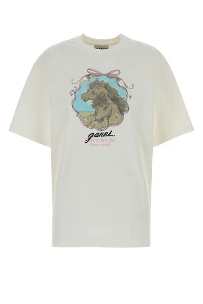 Ganni Ivory Cotton Oversize T Shirt In White