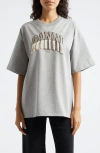 Ganni Oversize Fringe Accent Organic Cotton Graphic T-shirt In Paloma Melange