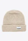 Ganni Wool-blend Light Structured Rib Knit Beanie In Beige