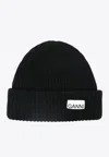Ganni Oversize Ribbed Beanie In Black