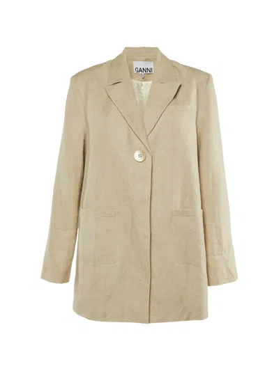 Pre-owned Ganni Oversized Button-front Jacket In Neutral