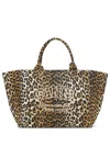 Ganni Large Tote Bag With Leopard Print Design In Brown
