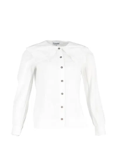 Pre-owned Ganni Oversized-collar Button-up Shirt In White