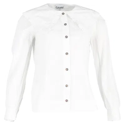 Ganni Oversized Collar Buttoned Shirt In White Cotton