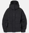 Ganni Oversized Seersucker Puffer Jacket With Removable Hood In Black