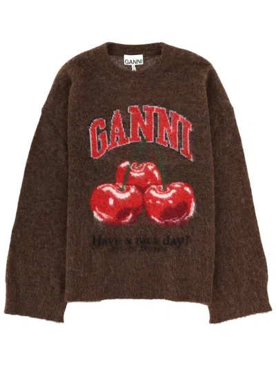 Ganni Oversized Graphic Knit Sweater In Black