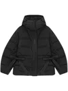 Ganni Oversized Seersucker Puffer Jacket With Removable Hood In Black