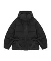 Ganni Oversized Seersucker Puffer Jacket With Removable Hood In Black