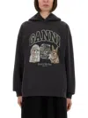 Ganni Hoodie With Print In Gray