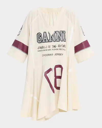 Ganni Oversized Jersey Mini Dress In Antique White