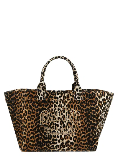 Ganni Oversized Leopard Shopping Bag Tote Bag Brown