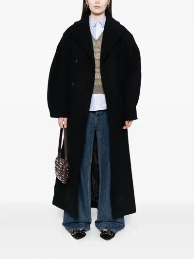 Ganni Oversized Long Peacoat In Black