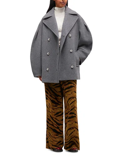 Ganni Oversized Peacoat In Gray