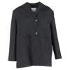 Ganni Oversized Pinstriped Blazer In Black Polyester In Black