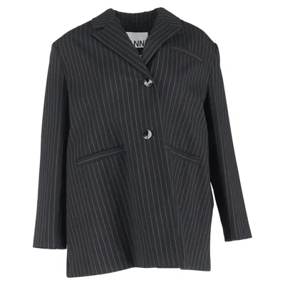 Ganni Oversized Pinstriped Blazer In Black Polyester