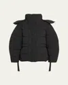 Ganni Oversized Seersucker Puffer Jacket With Removable Hood In Black