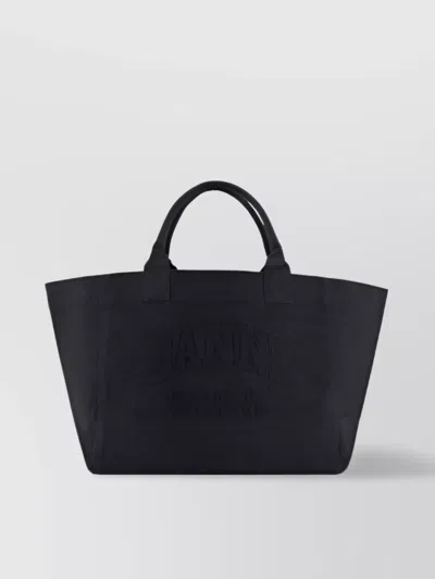 Ganni Shopper Mit Logo-stickerei In Schwarz