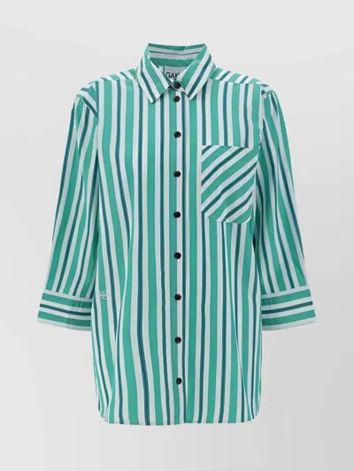 Ganni Oversized Striped Shirt Chest Pocket In Multi
