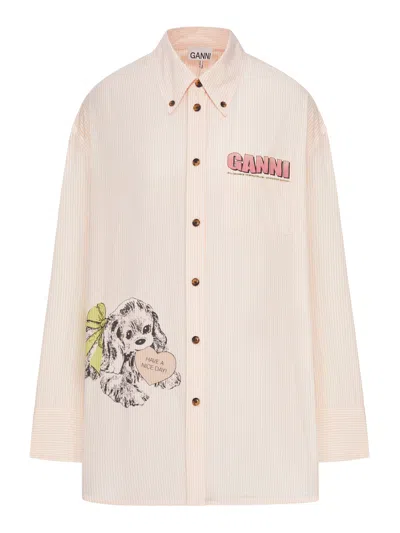 Ganni Oversized Striped Shirt In Pink