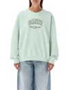 Ganni Logo-print Organic-cotton Sweatshirt In Aqua Foam