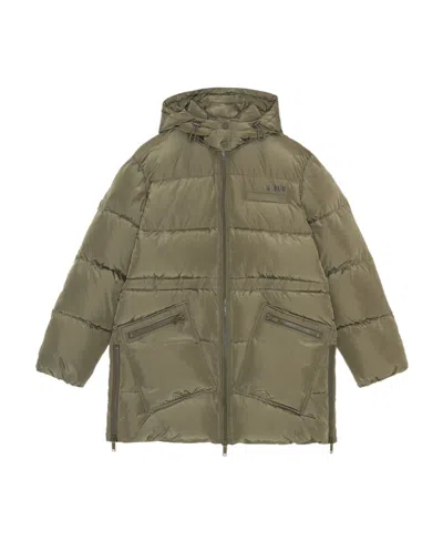 Ganni Oversized Tech Puffer Midi Jacket In Green