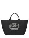 Ganni Black Oversized Canvas Tote In Grey