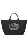 Ganni Black Oversized Canvas Tote In Grey