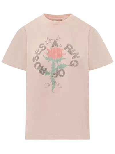 Ganni Oversized T-shirt With Stampaint Graphic In Peachskin